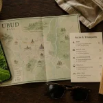 Airbnb Ubud Bali Indonesia : carte et smartphone de rizières au calme