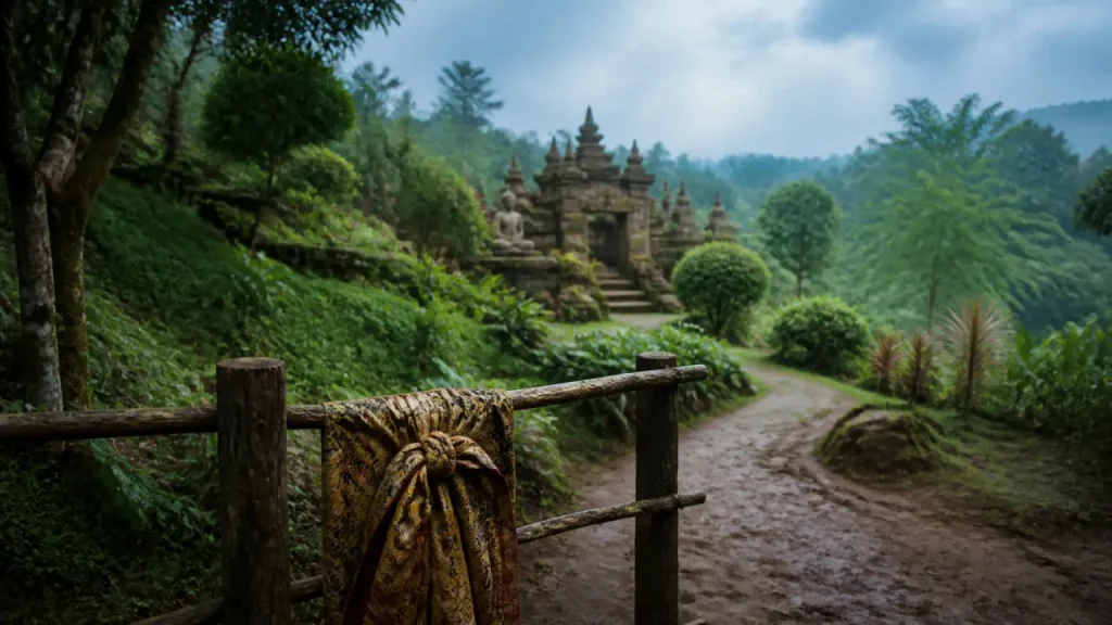 bali buddhist temples : vihara à Bali, chemin et statue de Bouddha