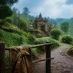 bali buddhist temples : vihara à Bali, chemin et statue de Bouddha
