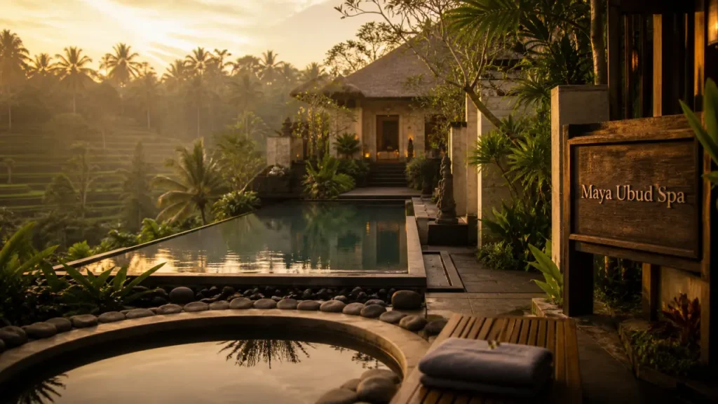 Bali hotel Maya Ubud : piscine miroir spa, jungle et rizières à Ubud