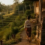 Bali indonesie ubud : rizières et offrandes près d’un temple balinais