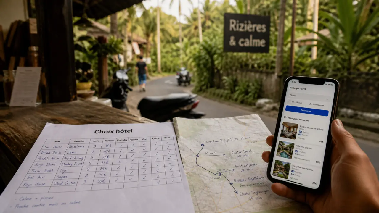 booking bali ubud : choisir un hôtel à Ubud, rue et comptoir