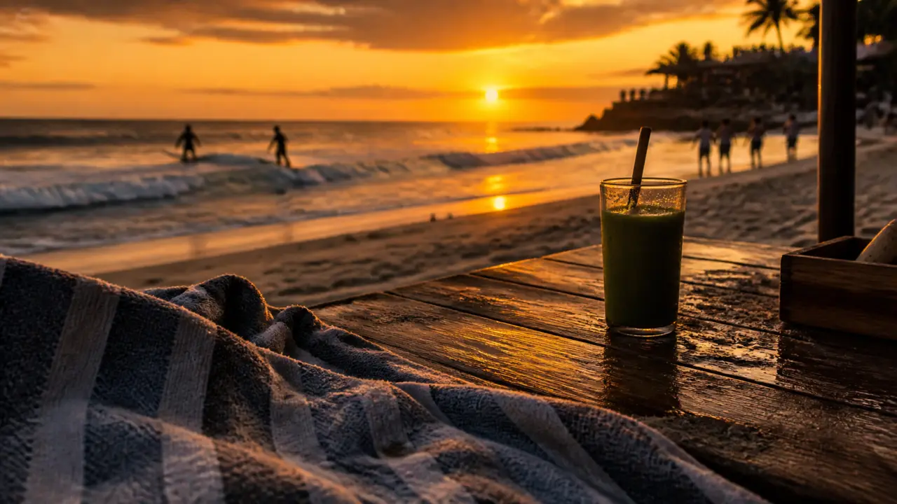 Canggu Beach Bali Indonesia : surfeurs au coucher du soleil