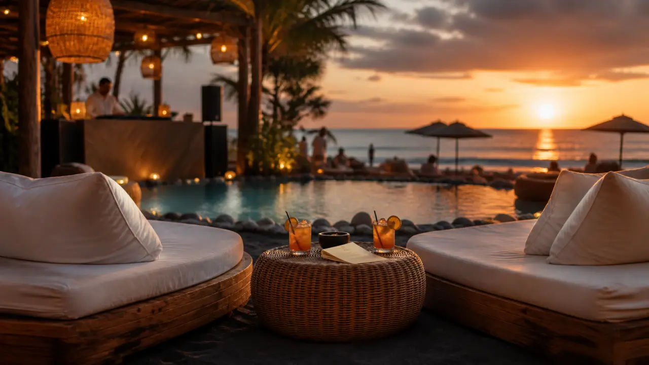 Canggu beach club bali : coucher de soleil sur la plage