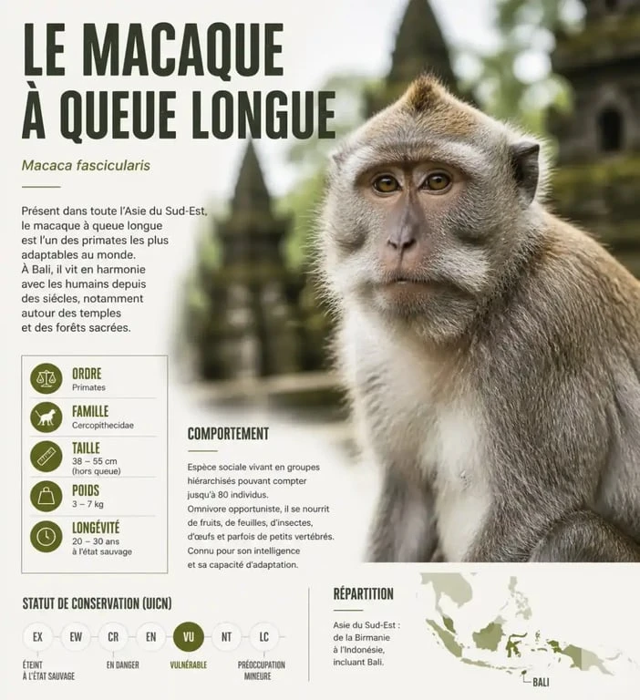 Macaque à longue queue dans la forêt des singes à Ubud Bali