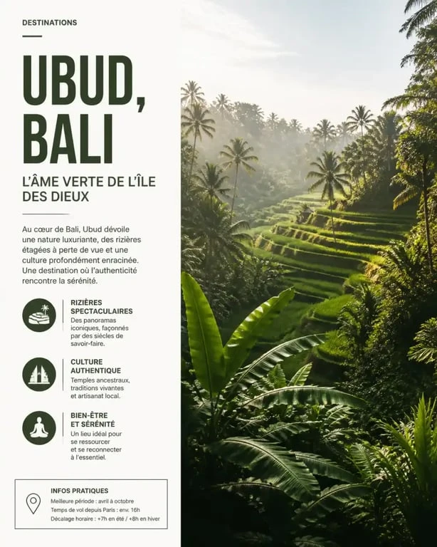 Paysage luxuriant de rizières et jungle pour un safari à Ubud Bali