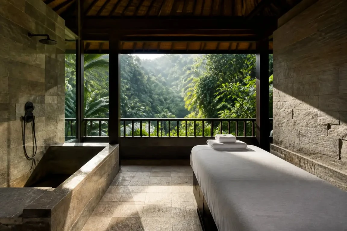 Ambiance des spas in ubud bali dans une vallée tropicale à Ubud