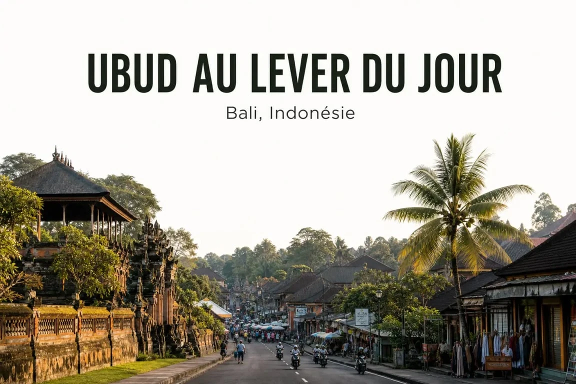 Que faire a Ubud Bali : centre d’Ubud avec le palais et le marché au lever du jour