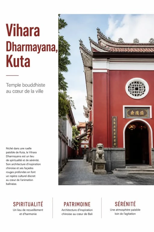 Bali buddhist temples : Vihara Dharmayana à Kuta, temple bouddhiste historique au cœur d’un quartier urbain