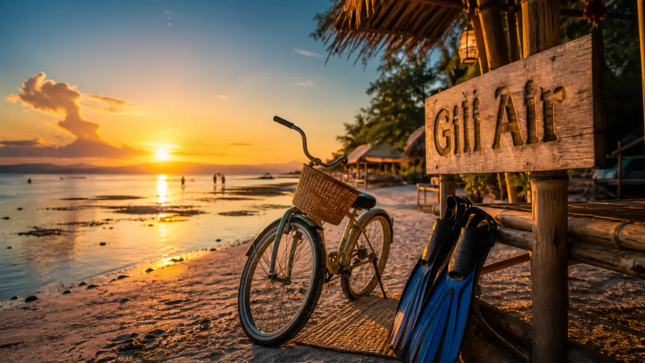 Gili Air Island : plage, vélo et snorkeling près de Bali, eau turquoise.
