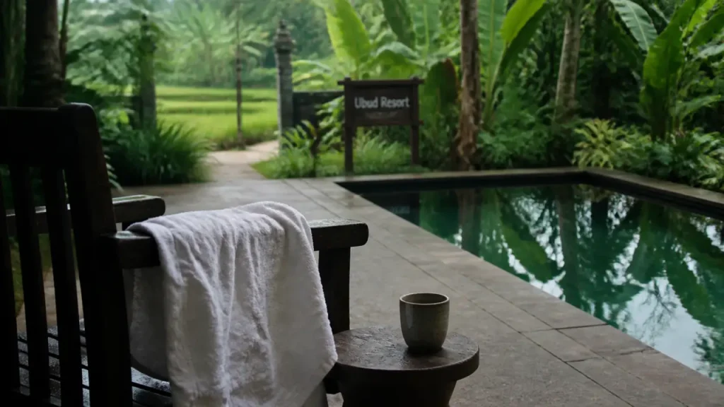 Kori Ubud Resort Hotel Bali à Ubud : piscine calme et jardin tropical