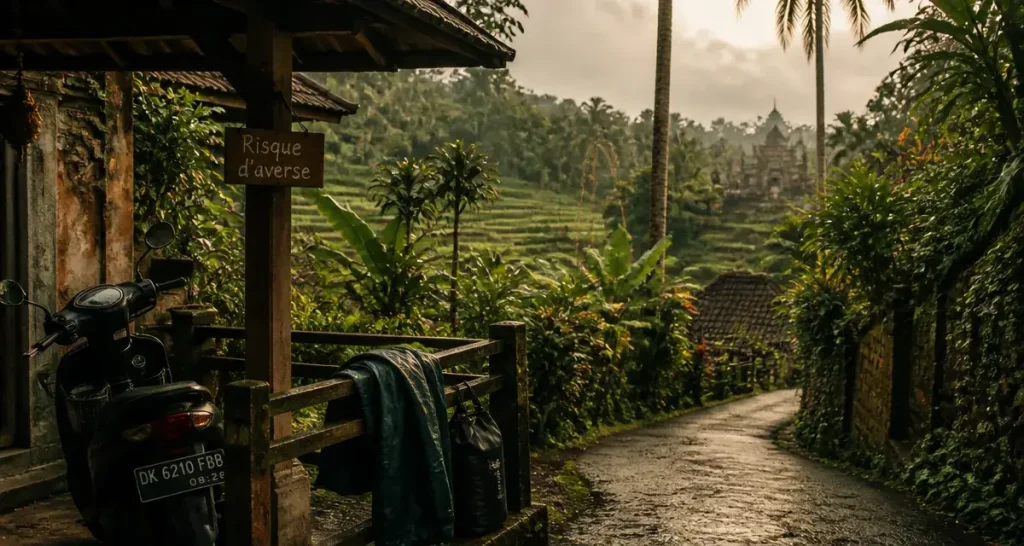 Meteo ubud bali : pluie l’après-midi, rizières vertes et scooter sous auvent