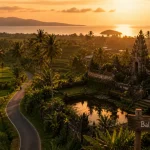 Où se trouve Bali entre Java et Lombok, vue aérienne à la golden hour