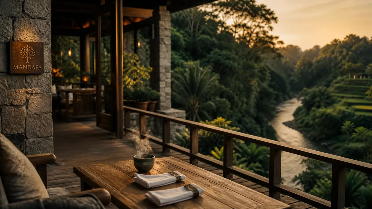 Ritz Ubud Bali : terrasse Mandapa avec vue sur la rivière Ayung