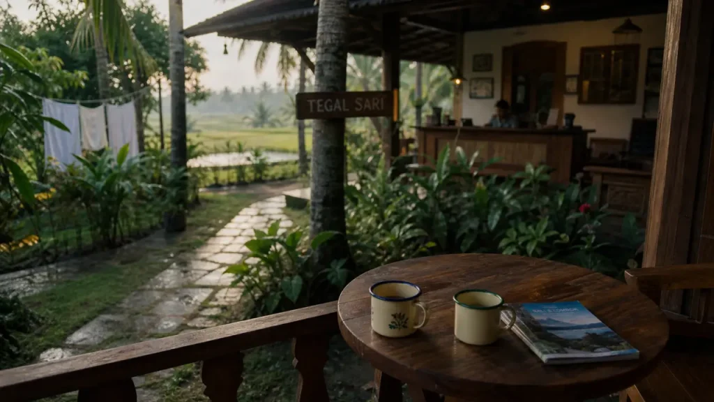 Tegal Sari Accommodation Ubud Bali : petit-déjeuner au jardin tropical