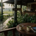 Tegal Sari Accommodation Ubud Bali : petit-déjeuner au jardin tropical