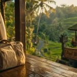 Ubud Bali Island : sac de surf et rizières balinaises, fin d’après-midi