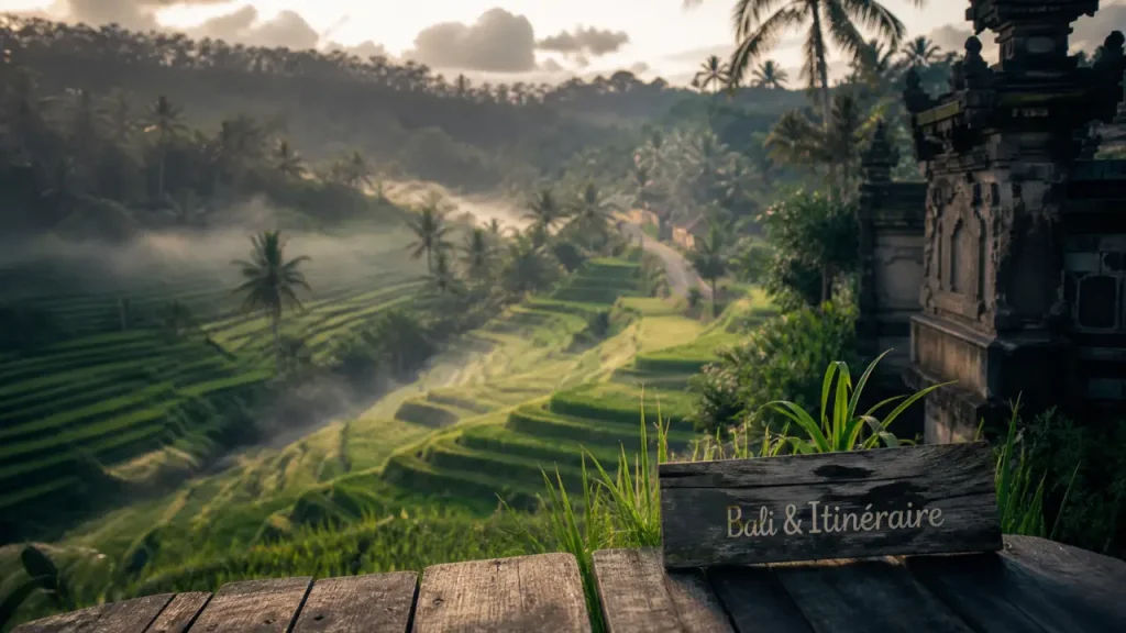 Voyage bali : rizières de Jatiluwih et route vers Ubud, brume matinale