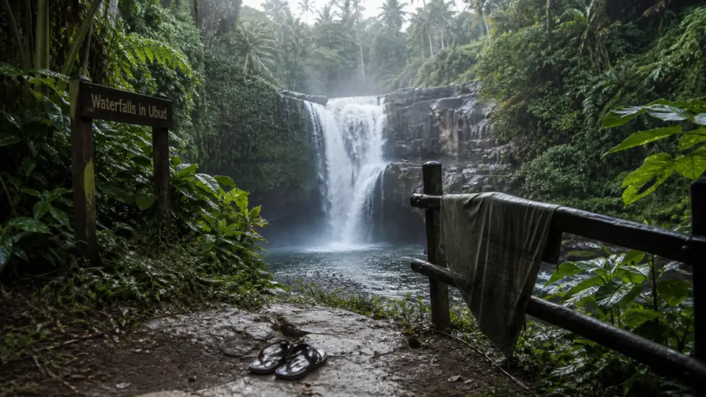 Waterfalls in Ubud Bali : cascade tropicale près d’Ubud, bassin naturel et végétation