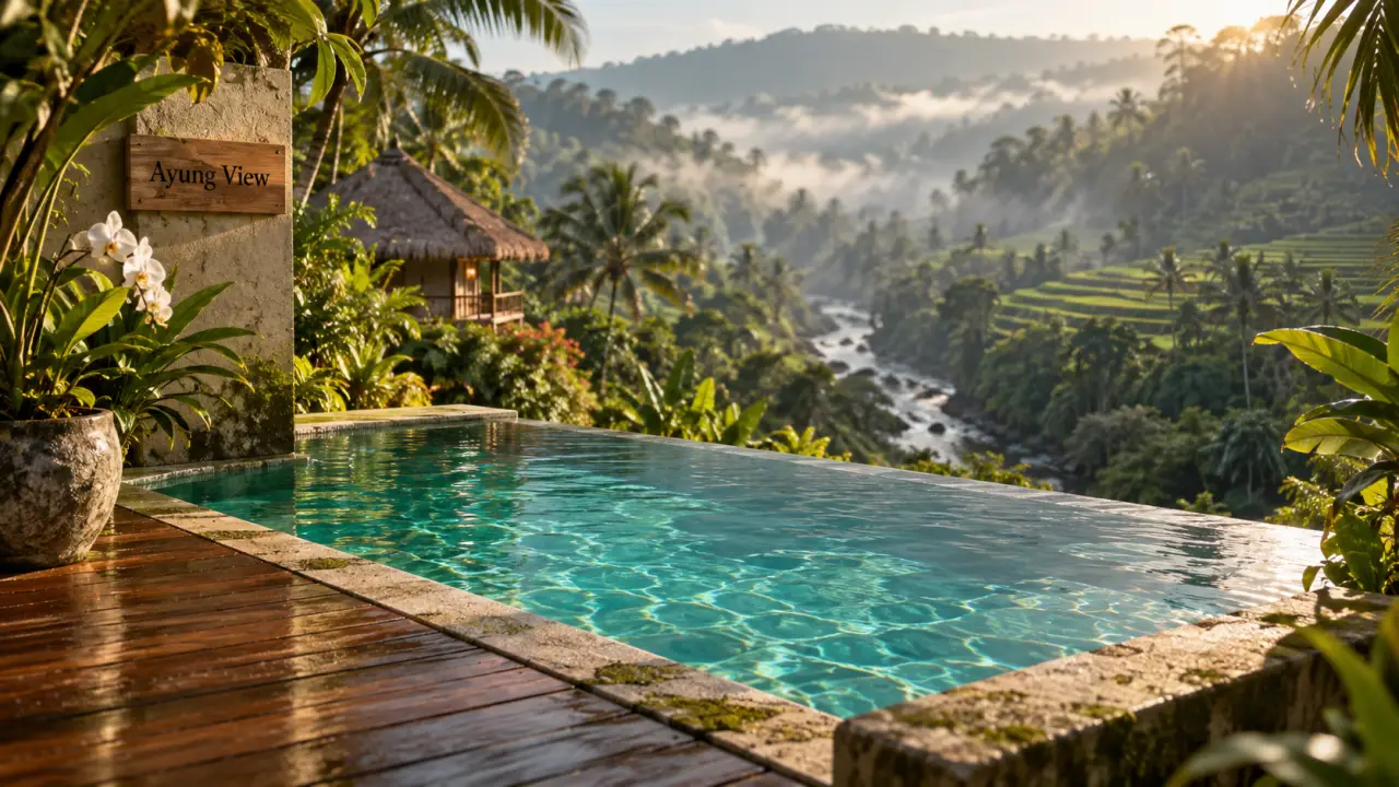 Alila Ubud Bali : piscine à débordement et vue Ayung View