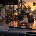 Bali transport : berline avec chauffeur près de Seminyak, circulation dense