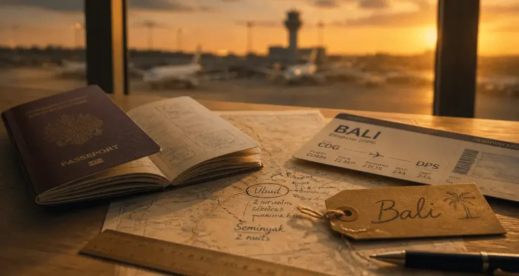 Bali voyage pirate : passeport et billet d’avion