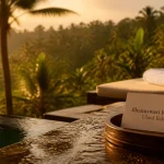 Bhanuswari hotel ubud bali, piscine et terrasse à Ubud au golden hour