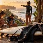 Camp surf bali : planche de surf et monitrice au lagon de Bali