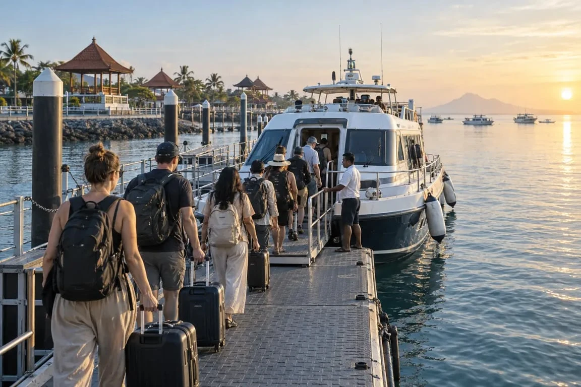 Port Bali Nusa Penida à Sanur avec ponton flottant et embarquement en fast boat