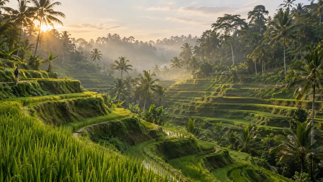 Rizières Bali à Tegalalang au petit matin, près d’Ubud