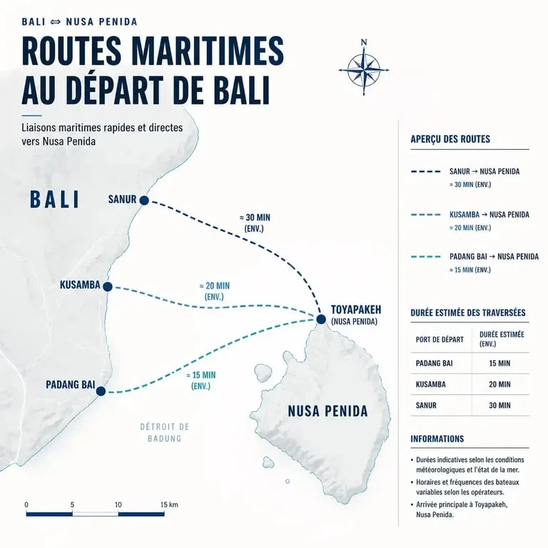 Carte des ports de départ pour la traversée Bali Nusa Penida