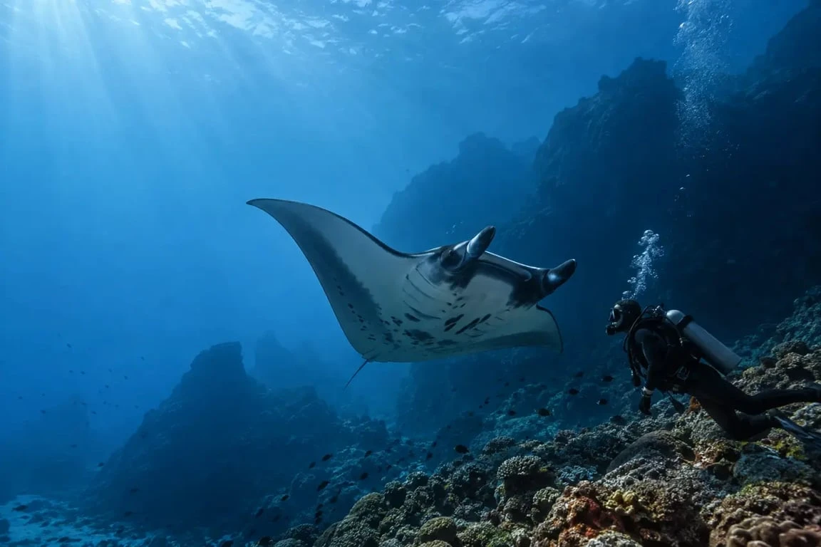 Bali Aqua - Nusa Penida dive center et plongée près d'une raie manta