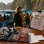 Excursion nusa penida depuis bali : départ tôt 6h30, préparation sur le quai avec billets et masque