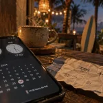 Heure canggu bali : 6 ou 7 heures d’avance, smartphone avec deux horloges