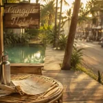 Hotel canggu bali avec allée tropicale et piscine, Batu Bolong au golden hour