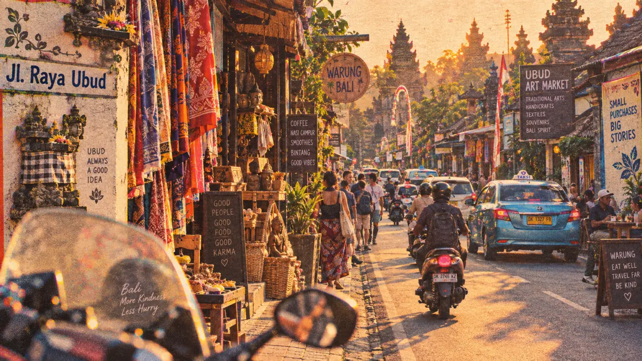 Main street ubud bali sur Jalan Raya Ubud, rue animée