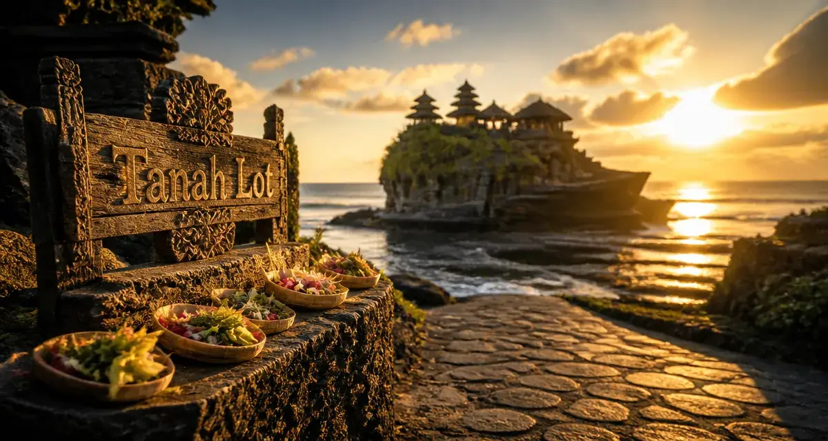 Meilleurs temples bali : Tanah Lot, temple sur îlot rocheux à la golden hour
