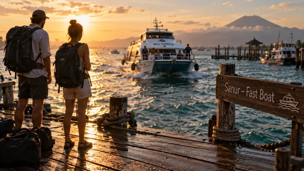Port bali nusa penida Sanur : fast boat au golden hour