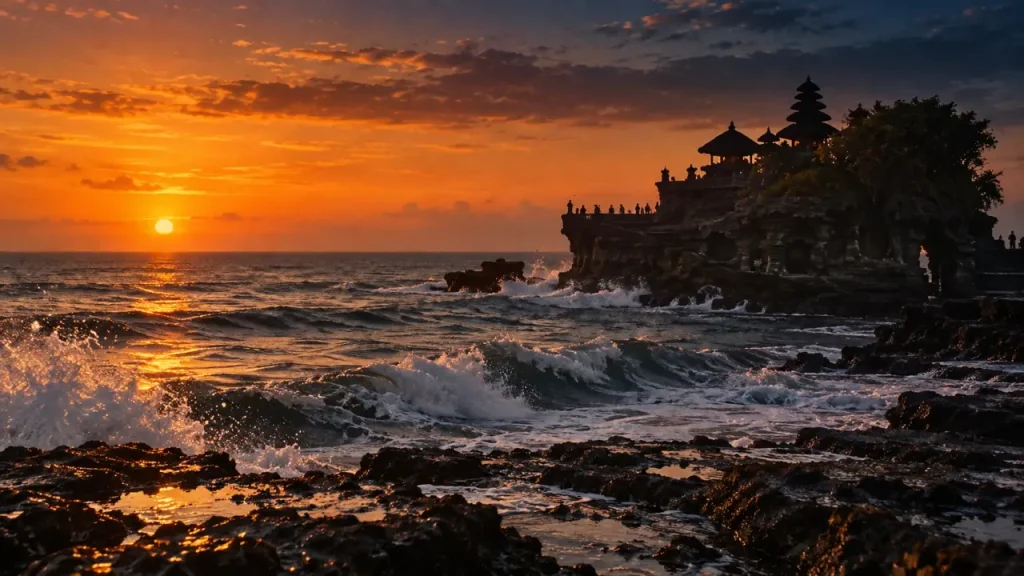Coucher de soleil à Tanah Lot, temple marin à Bali