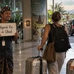 Chauffeur taxi aeroport bali ubud à la sortie des arrivées