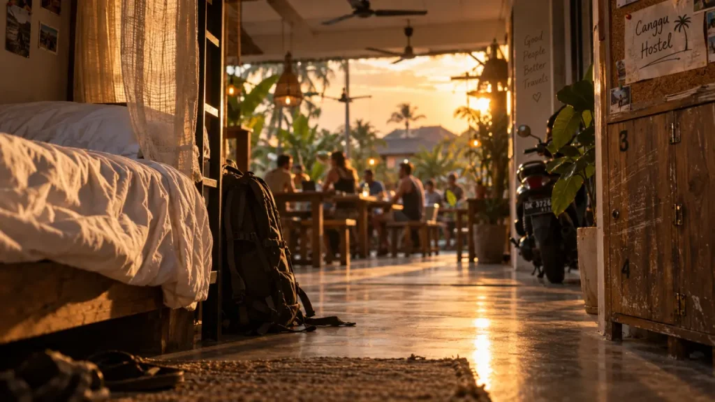 Vasudha Hostel Canggu Bali : dortoir au golden hour