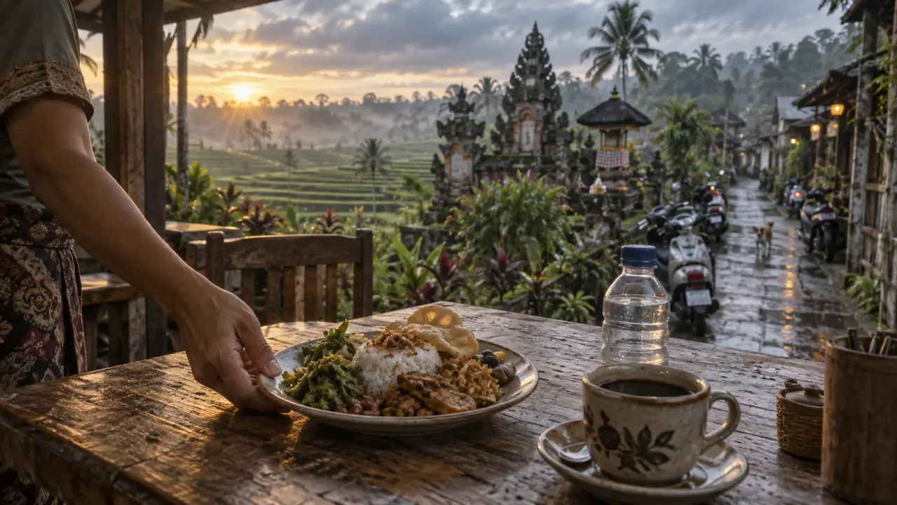 Voyage Bali pas cher : warung à l’aube à Ubud, café et nasi campur