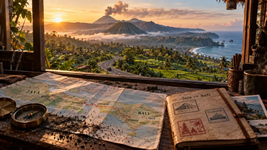 Voyage java bali : mont Bromo fumant au lever du jour