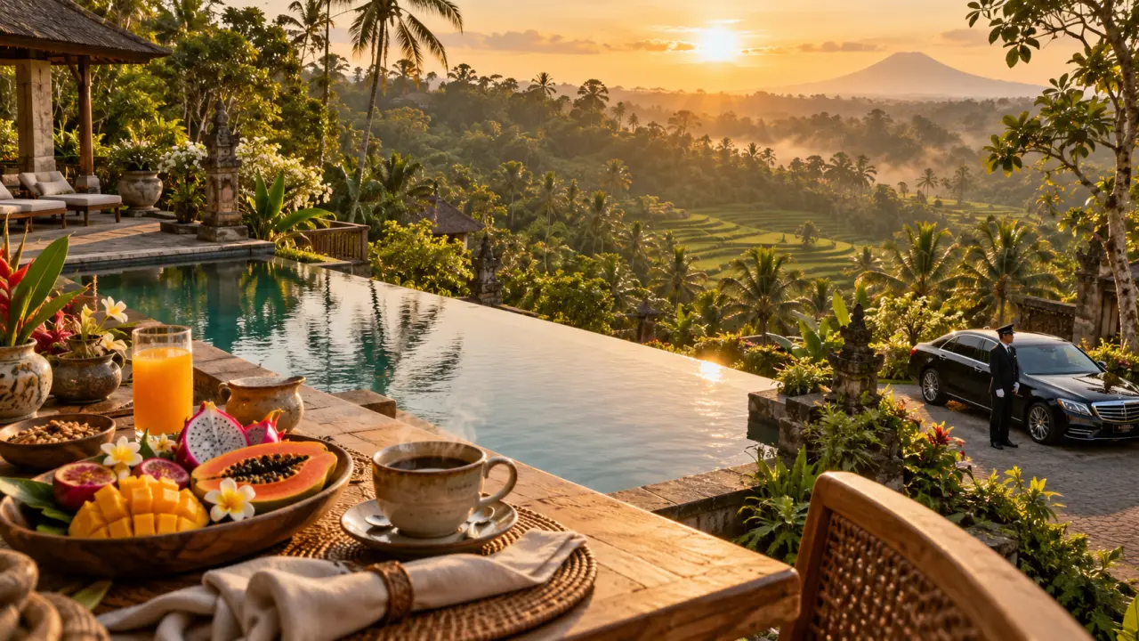 Voyage luxe Bali : villa privée à Ubud, petit-déjeuner au golden hour