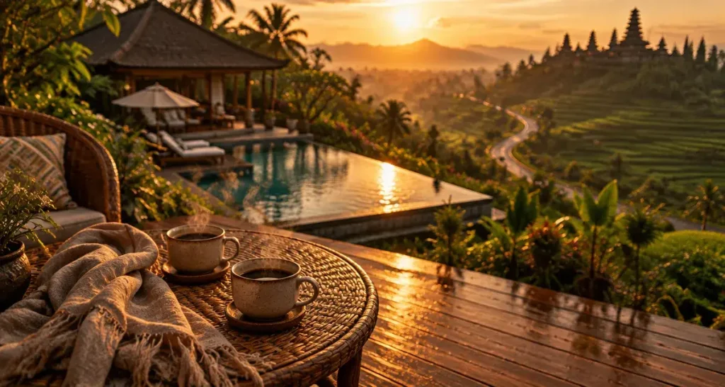 Bali voyage de noce avis : rizières en terrasses et villa romantique à la golden hour
