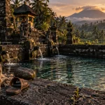 Best temples in bali : bassin de purification et sarong près de Gunung Agung