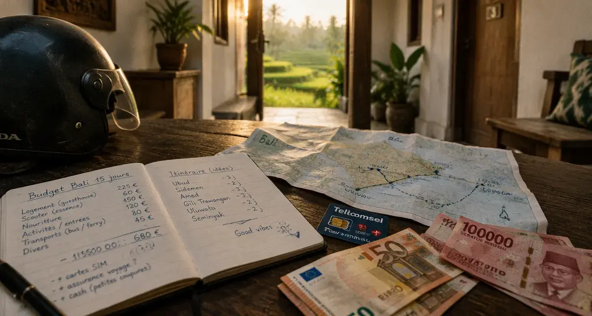 Budget voyage Bali 15 jours : calculs sur un carnet en guesthouse à Ubud