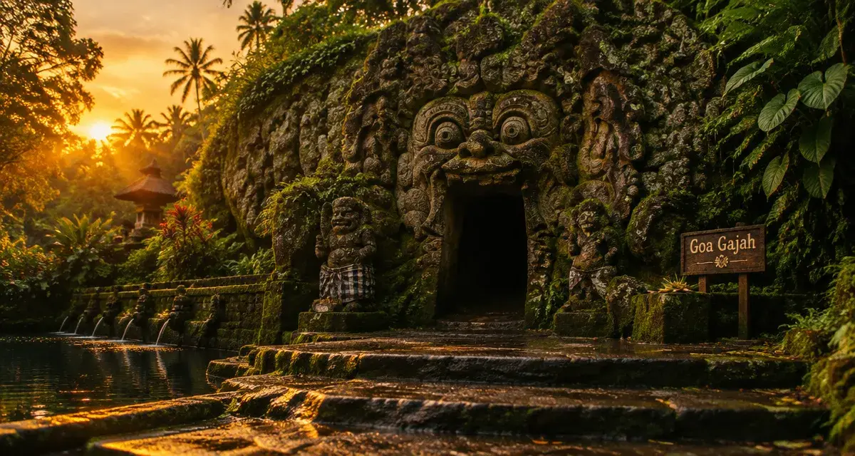 Goa Gajah Ubud Bali, grotte sacrée et entrée taillée