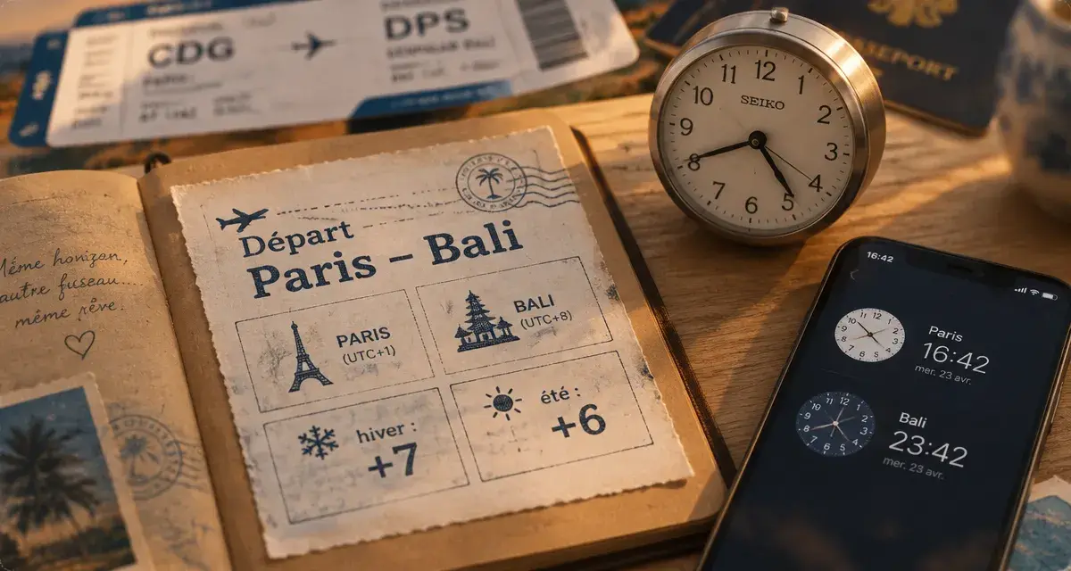 Heure indonésie bali : UTC+8, décalage avec Paris +7/+6 selon la saison