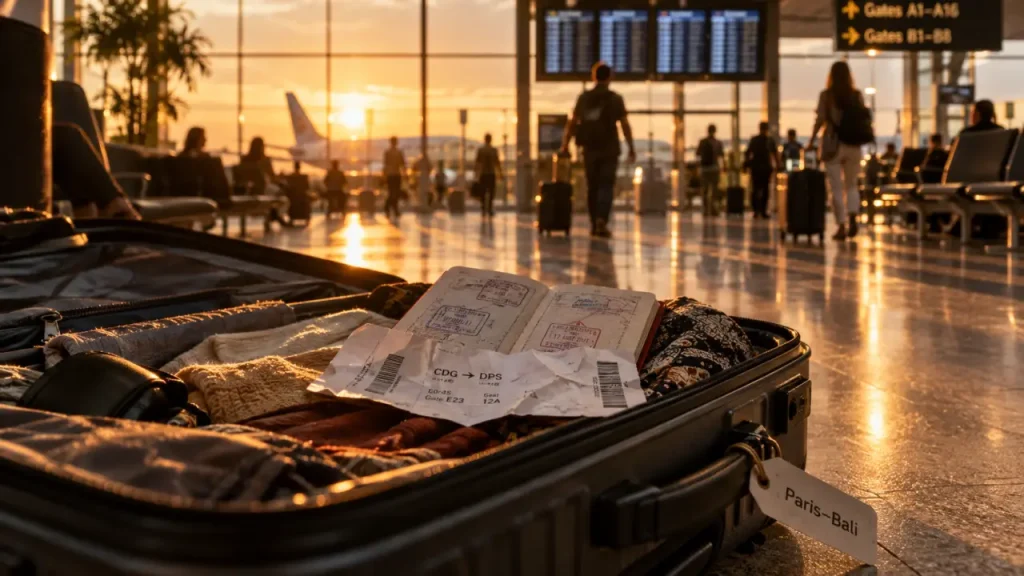 Paris Bali combien d'heure de vol, valise et passeport à l’aéroport